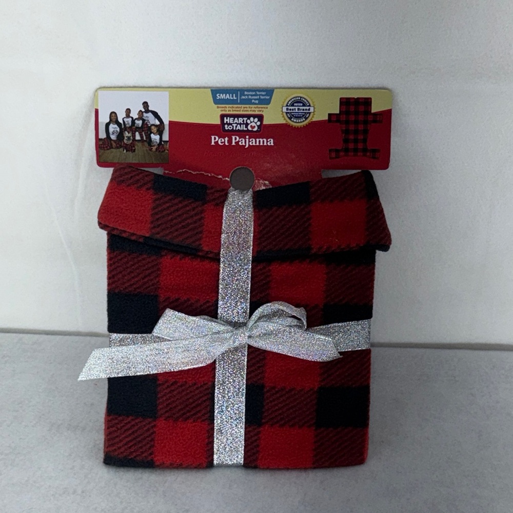 Heart to tail Red and Black Plaid Pet Pajama size small